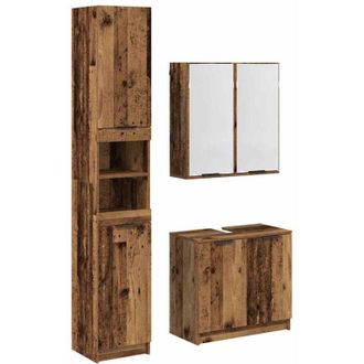 vidaXL Juego De Muebles De Ba&ntilde;o Con Estante 3 Pcs Madera Envejecida Vidaxl