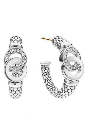 Lagos Signature Caviar Interlocking Diamond Hoop Earrings in Silver at Nordstrom