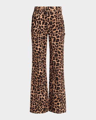 Veronica Beard Taylor High-Rise Wide-Leg Leopard Jeans with Chaps