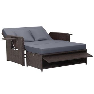 Costway Costway Patio Rattan Daybed Set Wicker Loveseat Sofa w/Ottoman & Side Tray in Grey