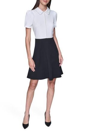 Karl Lagerfeld Faux Pearl Detail A-Line Dress in Soft White/Black at Nordstrom Rack, Size 14