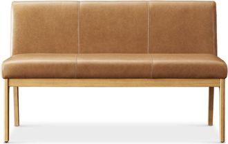 Castlery Brown Leather Banquette Bench, Light Brown Wooden Leg |Elliot by Castlery