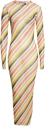 Jean Paul Gaultier Retro Stripe Long Sleeve Mesh Body-Con Dress in Beige Multicolor at Nordstrom, Size X-Small