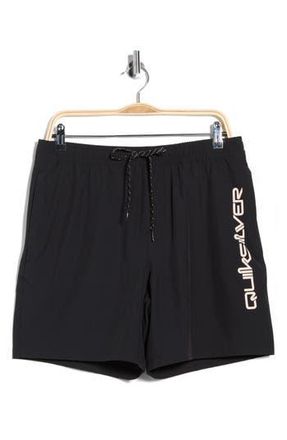 Quiksilver Wind Logo Volley Swim Trunks in Black at Nordstrom Rack, Size X-Large