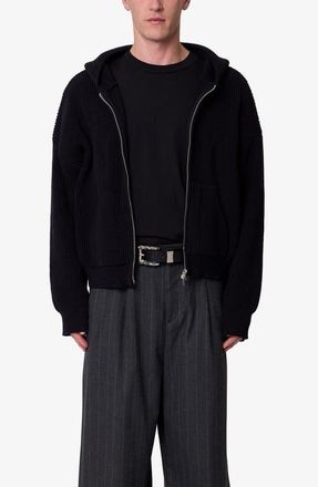 mnml Hooded Zip Cardigan in Black at Nordstrom, Size Xx-Large