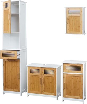 Hhg Hhg - Nunca Usado] Conjunto De Ba&ntilde;o 146, Muebles De Ba&ntilde;o Mueble Alto Lavabo Mueble Bajo Mueble Alto Mueble Alto Cajonera Bamb&uacute;, Certificado Mvg Blanco