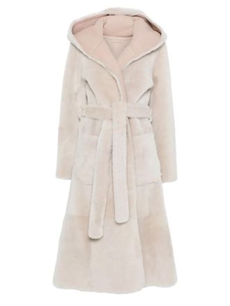 Liska hooded belted coat - women - Sheep Skin/Shearling/Calf Leather - S - Neutrals