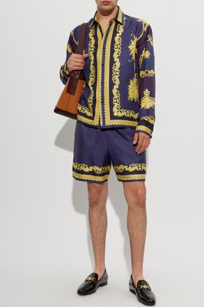 Versace Silk Shirt With Pattern, Mens, Navy Blue