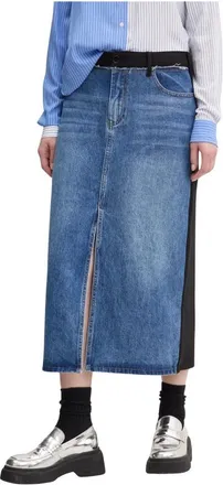 Desigual Cervantes Midi Rok - Dames - Spijkerrokken - Blauw - S - Katoen - Rokken