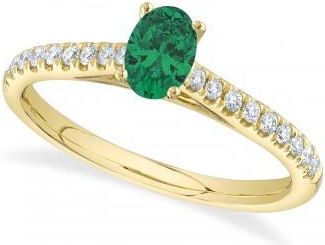 Allurez Oval Emerald Solitaire & Diamond Engagement Ring 14K Yellow Gold (0.54ct)