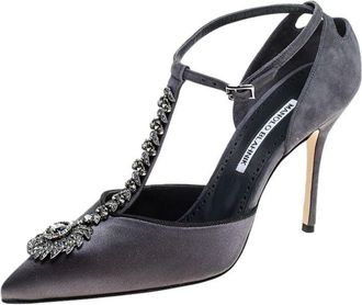 Manolo Blahnik Dove Grey Eridania Crystal Sandals Size 40