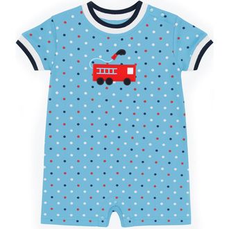 Florence Eiseman Printed Knit Shortall With Fire Truck in Blue/multi at Nordstrom, Size 24M