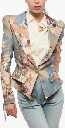 Balmain Giacca a 1 Bottone in Lino a Fantasia con Dettagli Lace-Up Balmain