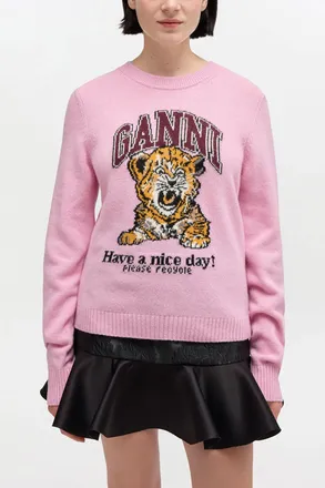 Ganni Pink Graphic Wool Jumper