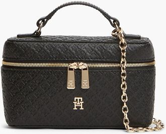 Tommy Hilfiger Womens Monogram Debossed Vanity Crossbody Bag - Black