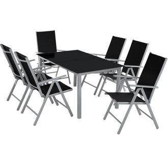 TecTake Conjunto mesa y sillas para 6 personas de aluminio y acero gris claro