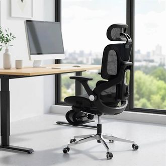 HOMCOM Ergonomic Office Chair, Mesh Desk Chair with Lumbar Support, Footrest in Black