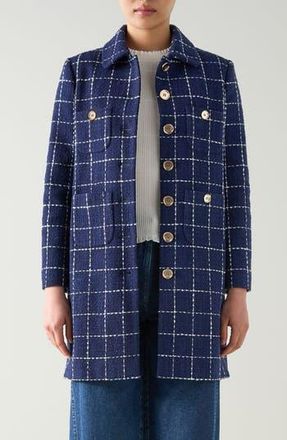 L.k. Bennett Vita Windowpane Coat in Navy at Nordstrom Rack, Size 12 Us / 16 Uk
