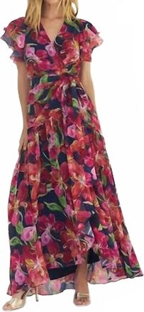 Hutch Zola Dress In Navy/multi Watercolor Vivid Orchids