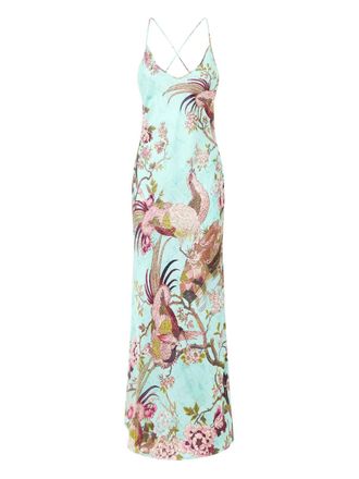 Roberto Cavalli Jurk met bloemenprint - Blauw