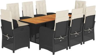 vidaXL Set De Comedor De Jard&iacute;n 9 Pzas Y Cojines Rat&aacute;n Sint&eacute;tico Negro Vidaxl