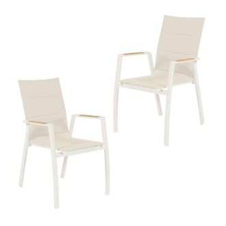 ED&Egrave;N JARD&Iacute; Pack 2 sillas de terraza brazos en teca blanco envejecido