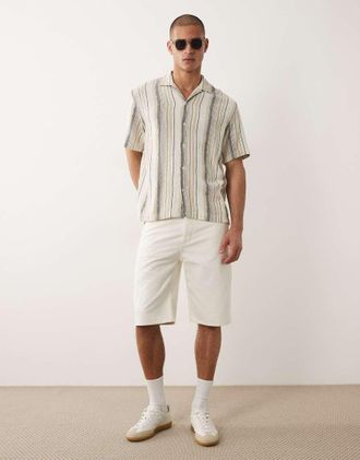 Selected Camicia marrone testurizzata a righe-Rosso