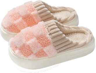 Generic Stomp Feeling Cotton Slippers Autumn And Winter Indoor Home Thick Bottom Warm Plush Slippers(Pink[square],5-5.5)