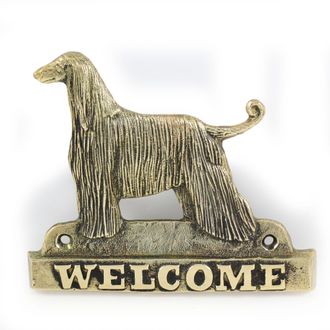OEM Lebrel Afgano: Cartel Para Puerta Con Un Perro, Placa De Bienvenida De Lat&oacute;n, Cartel Exclusivo Con La Palabra Bienvenido De Art-dog