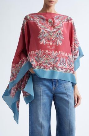 Etro Paisley Silk Poncho in X0868 Burgundy at Nordstrom