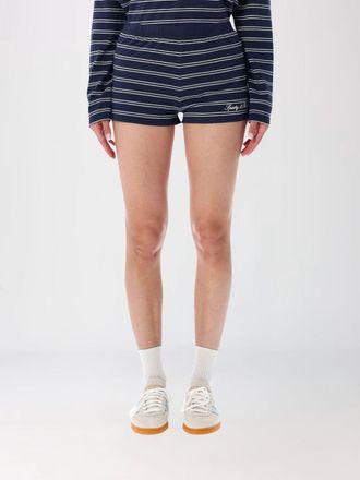 Sporty & Rich Striped Cotton Culotte Shorts with Slim Fit and Embroidered Logo