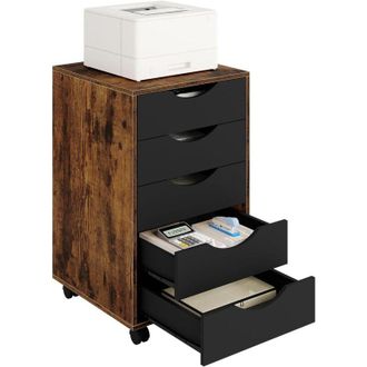 Woltu Cassettiera Portadocumenti Schedario per Ufficio 5 Cassetti, Marrone Rustico