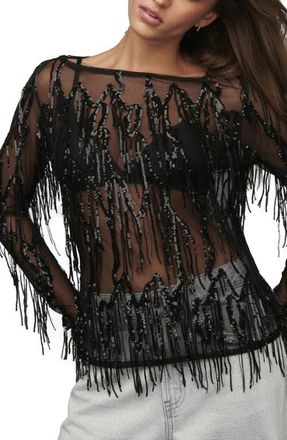 Next Sequin Tassel Top in Black at Nordstrom, Size 6 Us