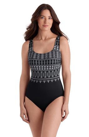 Longitude Double X-Back Tank Long Torso One-Piece Swimsuit in Tribal Nights at Nordstrom, Size 22