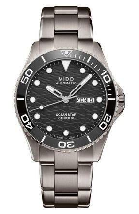 Mido Ocean Star 200 Titanium Bracelet Watch, 42.5mm in Black at Nordstrom