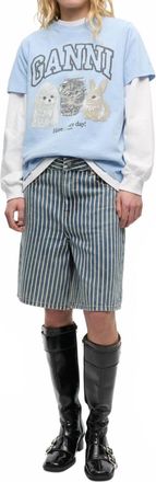 Ganni Light Stripe Denim Shorts In Soft Chambray