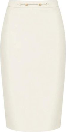Elisabetta Franchi Cr&ecirc;pe Stretch Rok met Morsetto Gioiello Logo - Dames - Kokerrokken - Beige - XL - Polyester - Rokken