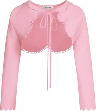Oscar De La Renta Womens Scalloped Knit Bolero In Pink