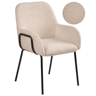 Beliani Silla De Comedor De Boucl&eacute; Tapizado Con Reposabrazos Dise&ntilde;o Retro Base Patas De Hierro Beige Claro Algona