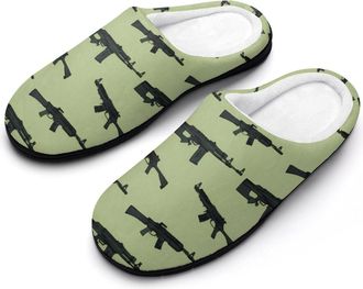 Generic Machine Guns Army Rifle Mens Slippers Comfortable And Non-slip Cotton Slipper Shoe for House