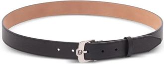 Fendi Black Textured Logo Belt