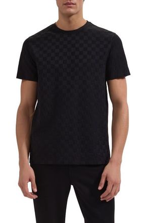 Bugatchi Crewneck Jacquard Checkerboard T-Shirt in Black at Nordstrom, Size Xx-Large