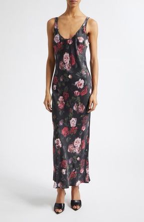 L'agence Akiya Floral Print Sleeveless Maxi Dress in Black Rhododendron Blurred Ros at Nordstrom, Size Xx-Small