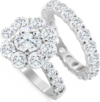 Pompeii3 6 1/2Ct TW Round Diamond Engagement Wedding Ring Set 14k White Gold Lab Grown
