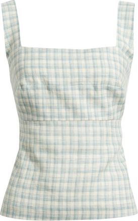 Reformation Clarence Check Linen Top in Zephyr Check at Nordstrom, Size 10