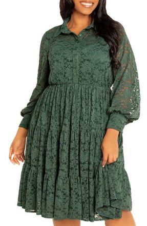 Buxom Couture Lace Long Sleeve Shirtdress in Emerald at Nordstrom, Size 1 X