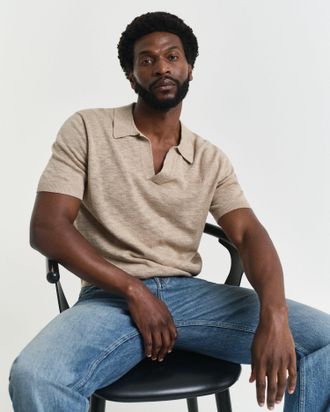 GANT Men Linen Blend Short Sleeve Polo Sweater (XXXL) DRY SAND