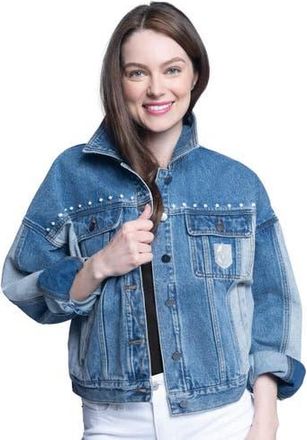 G-III Sports by Carl Banks Womens G-III Sports by Carl Banks Vegas Golden Knights Buzzer Beater Button-Up Denim Jacket in Light Blue at Nordstrom, Size Xx-Large
