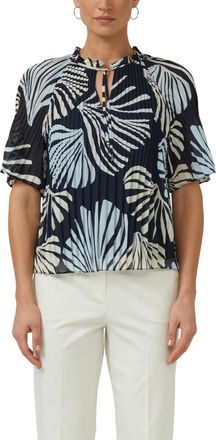 s.Oliver Black Label Plisseebluse S.OLIVER BLACK LABEL, Damen, Gr. 38, navy aop, Obermaterial: 100% Polyester, bedruckt, h&uuml;ftlang, Rundhals, Blusen Plisseebluse, leicht au