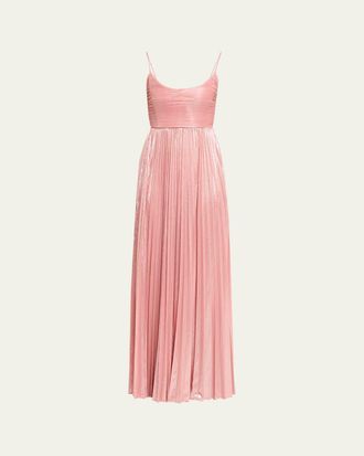 Retrof&ecirc;te Rhosyn Scoop-Neck Pleated Lame Maxi Dress